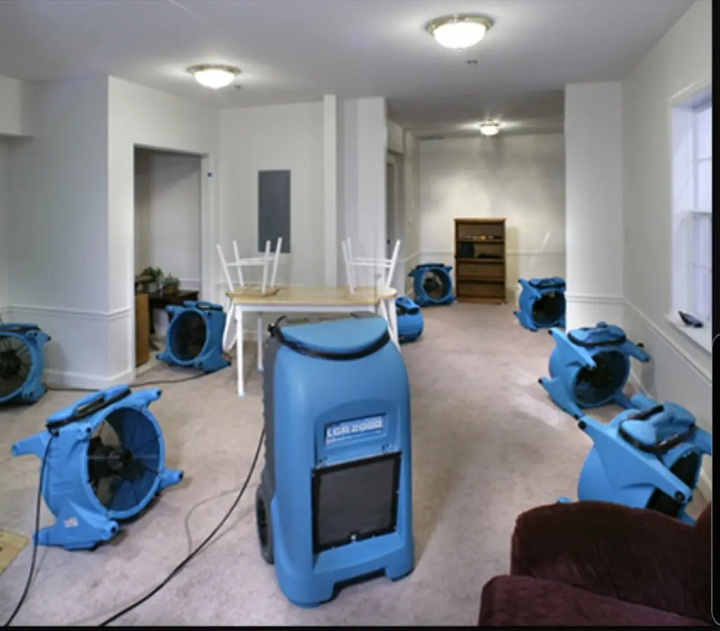 Air movers and dehumidifier setup for Water Extraction & Removal in Orono